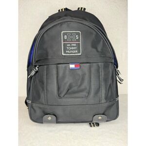 Vintage Tommy Hilfiger Backpack 1985 Branded Flag 1990s Y2K Bag Zip 14" Black